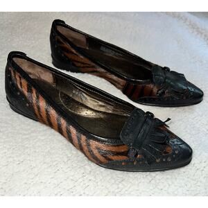 Born Black & Animal Print Leather Kilty Flats - size 7